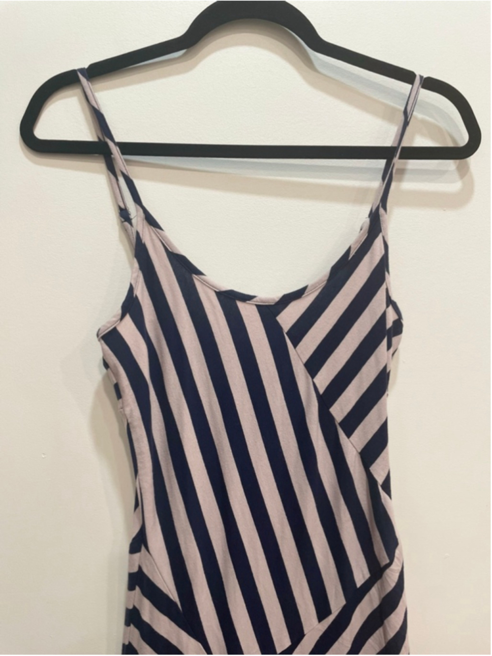 Monteau Navy Striped Bias Cut Maxi Dress M Nautical Ballet Preppy Coastal - Picture 2 of 9